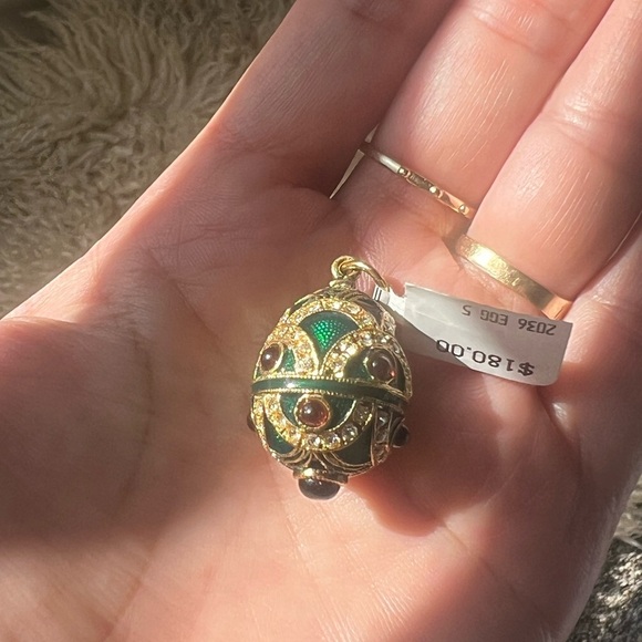 Egg Pendant Faberge Style Sterling Silver Gold Plated Green - Picture 14 of 15